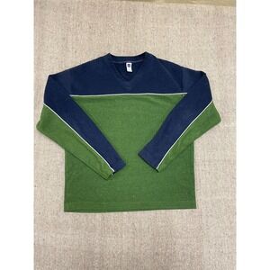 Vintage Fleece V-Neck Sweatshirt Men Medium Green 2000s Gap